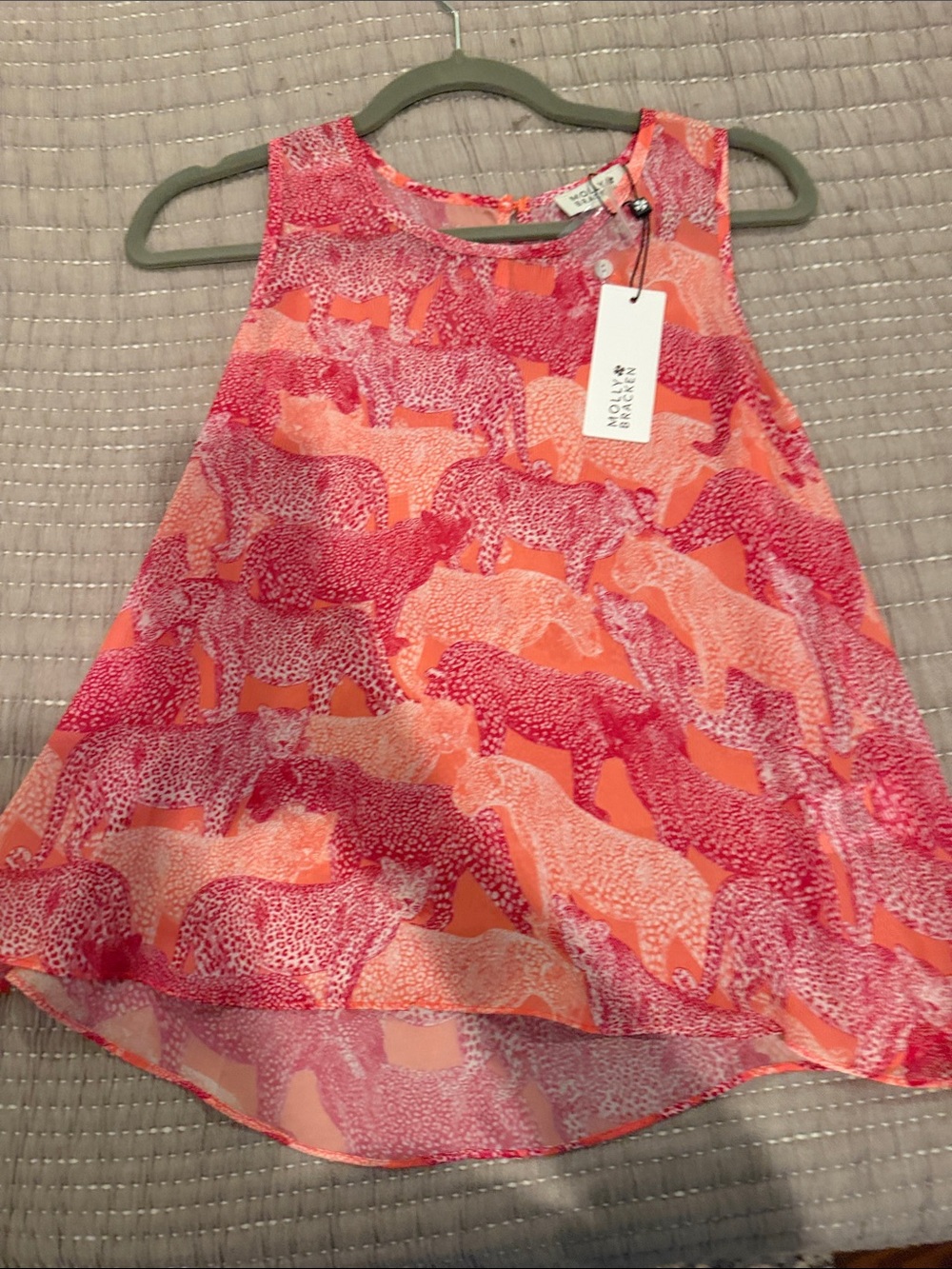 Molly Bracken Pink and Coral Leopard Print Sleeveless Blouse